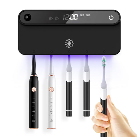 Bower and Bloom Bloom toothbrush sanitizer on wall mount keeps brushes clean and organized