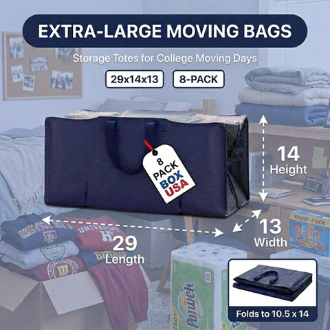 BOX USA 600D tear-resistant nylon tote protects clothes during moves.