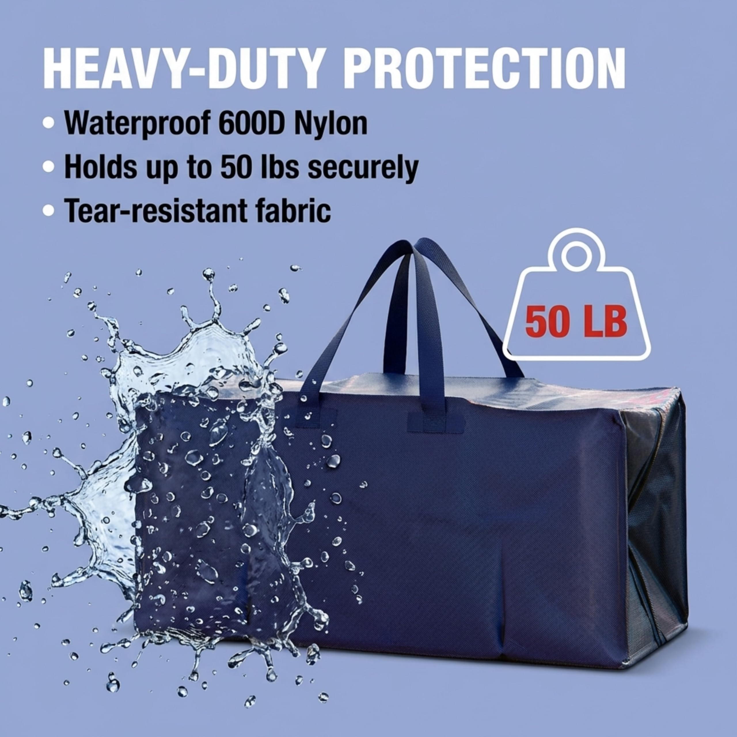BOX USA collapsible blue tote folds flat to save space.