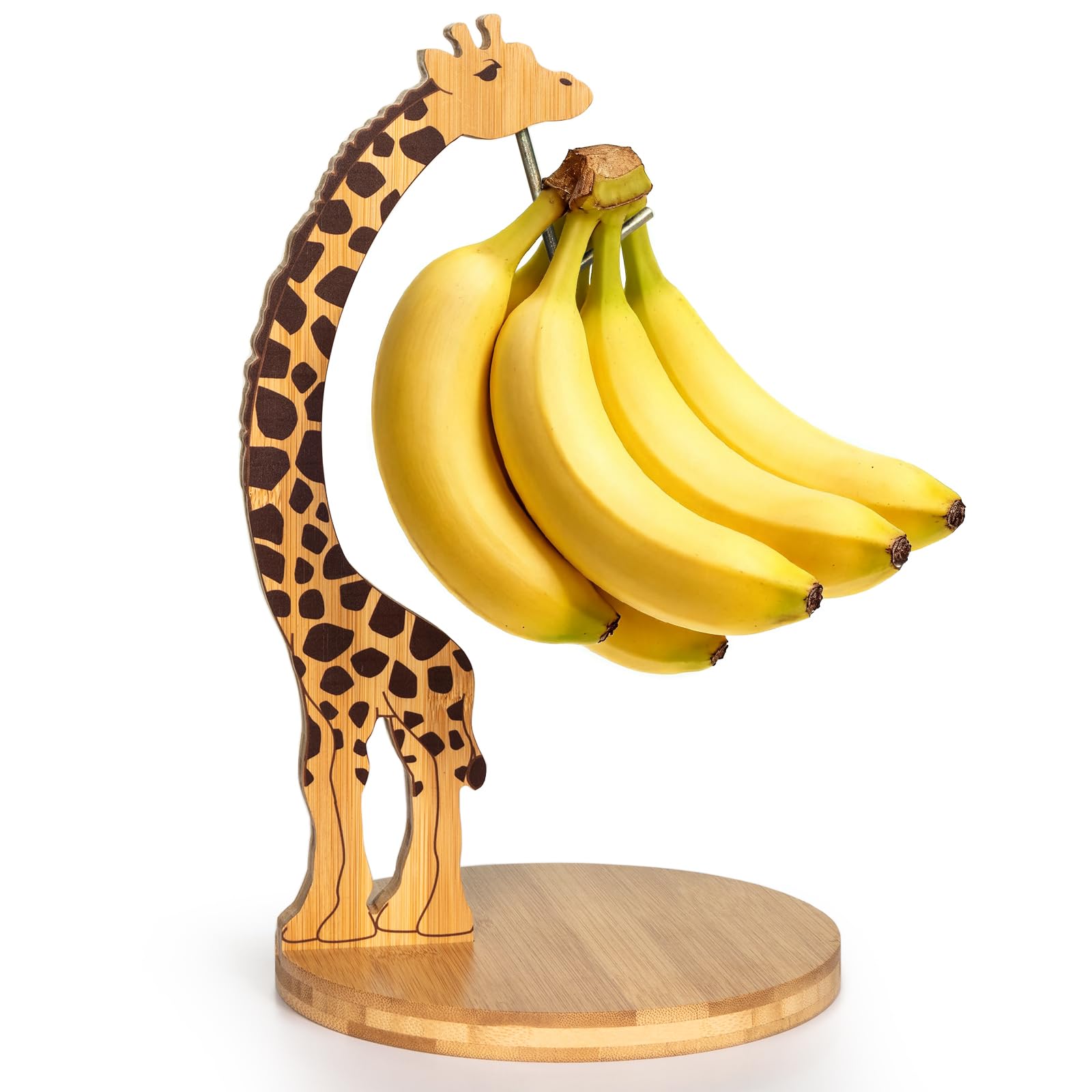Boxchess giraffe banana holder under cabinet keeps bananas tidy and fresh.