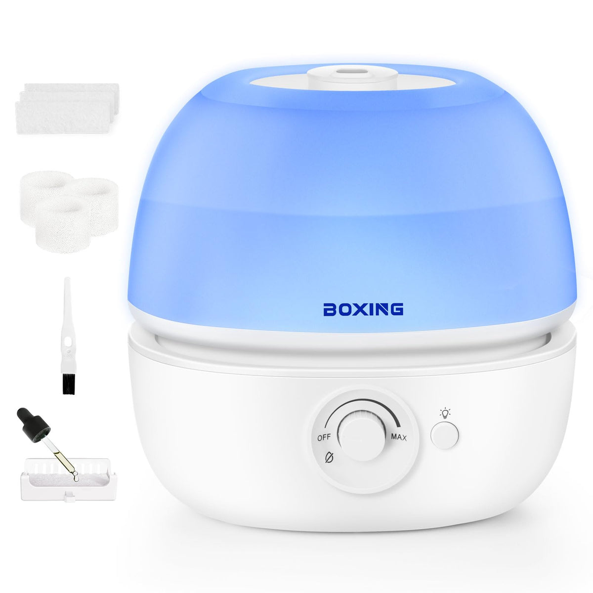 Boxing 3L humidifier with top-fill design for quick, spill-free refills.