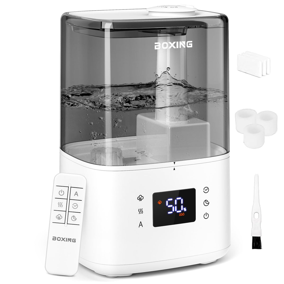 Boxing 4.5L humidifier with top-fill design for easy refills in large spaces.