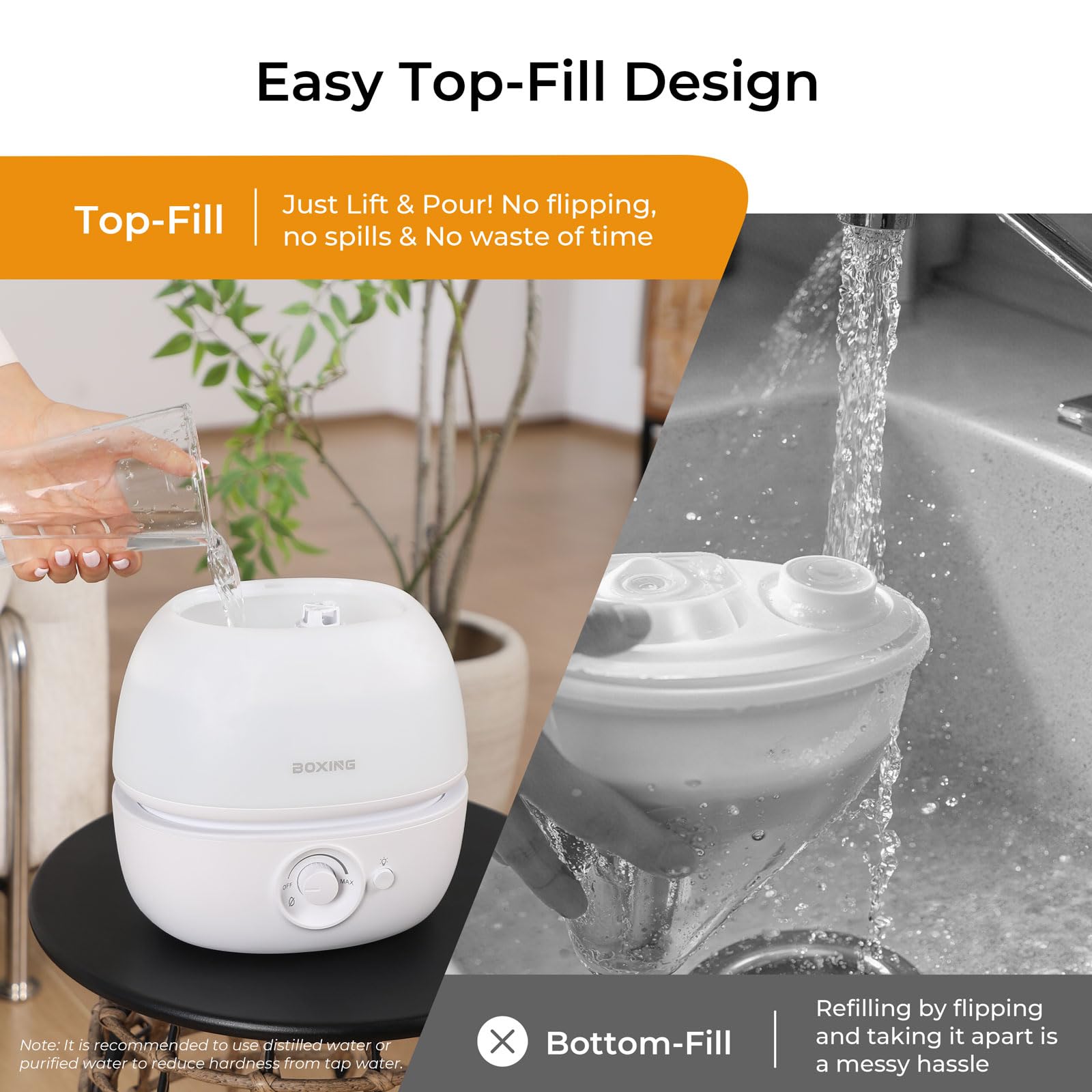 Boxing humidifier night-light provides soft illumination without disturbing sleep.