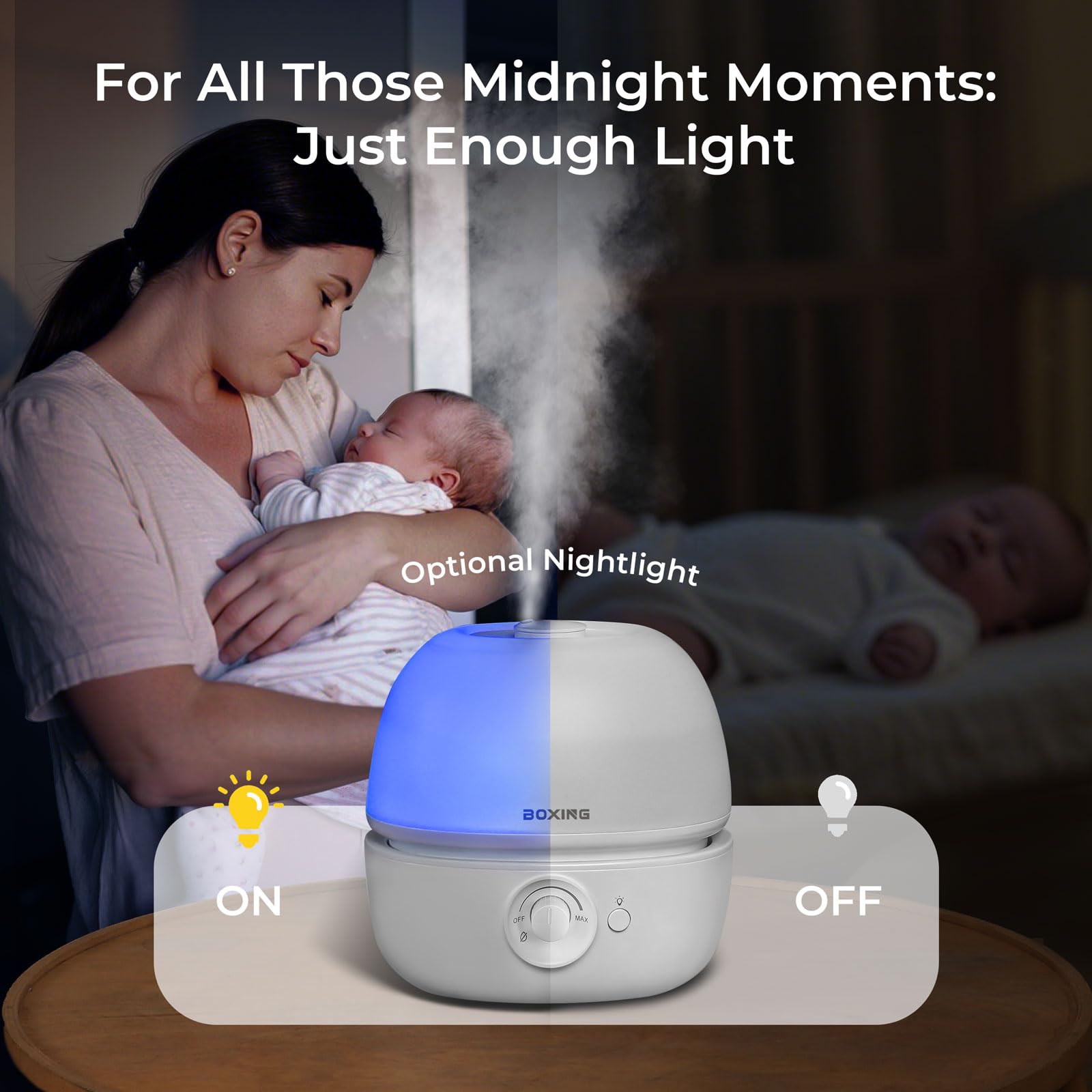 Boxing ultra-quiet operation at 20 dB for bedrooms and nurseries.