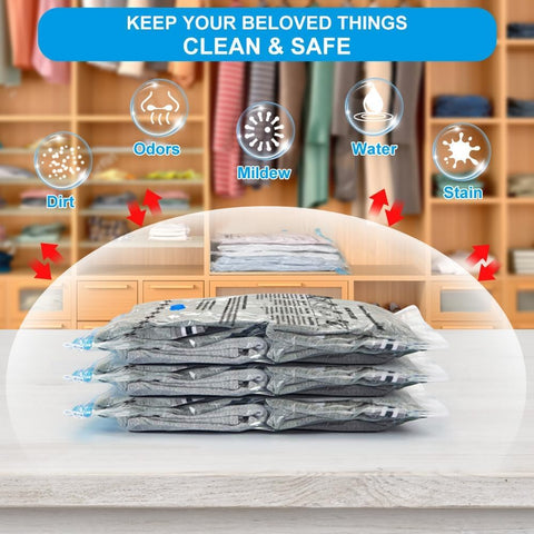 BoxLegend transparent odorless bags shielding textiles from dust.