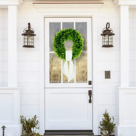 Versatile styling ideas demonstrated with the 24-inch boxwood wreath for different looks.