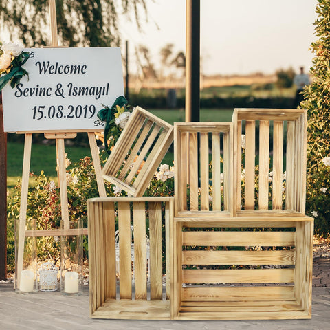 BOY MCOWBOY crates used as wedding decor create rustic focal points