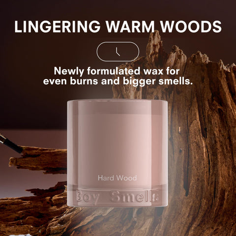 Boy Smells Hard Wood Leather Candle with braided cotton wick ready for clean burn