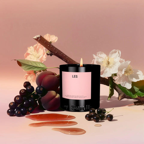 Matte gradient tumbler from Boy Smells LES candle complements modern décor.