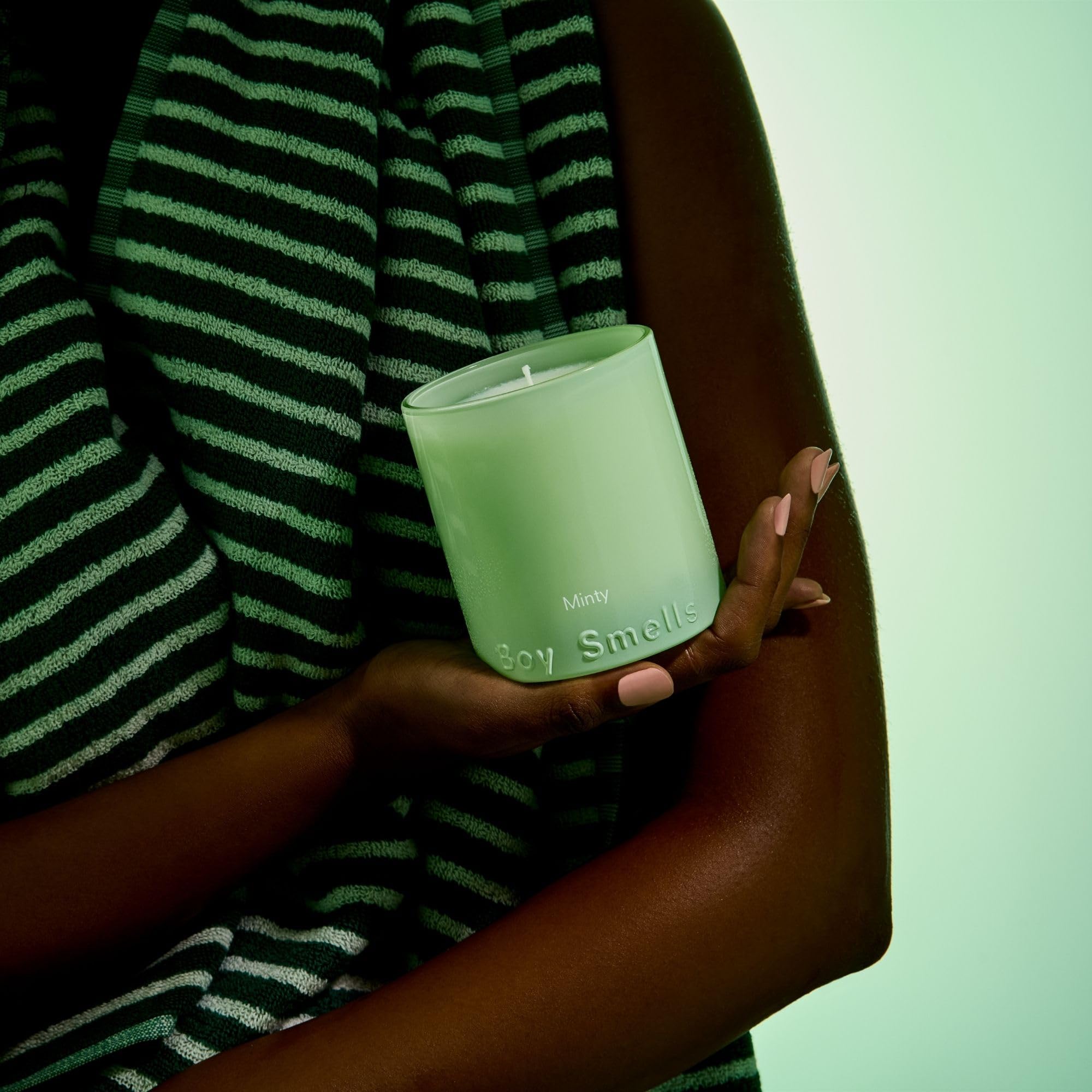 Coconut soy wax blend visible in Boy Smells Mint Candle, smooth burn promise