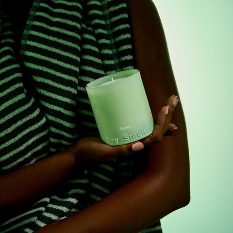 Coconut soy wax blend visible in Boy Smells Mint Candle, smooth burn promise