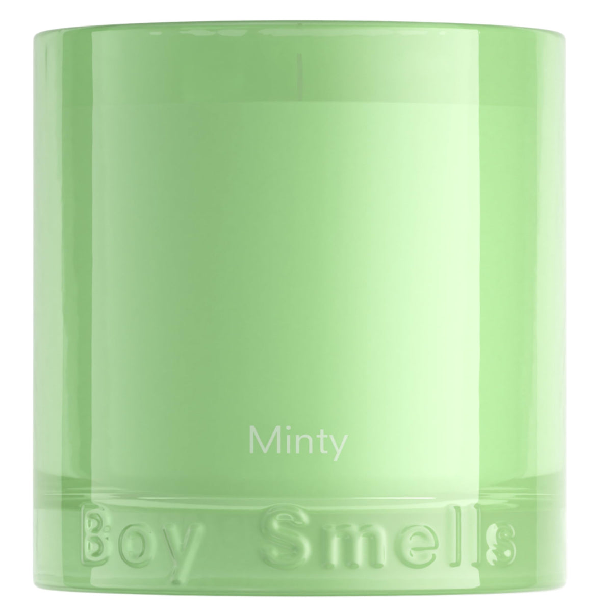 Boy Smells Mint Candle in teal tumbler with wild mint and ginger aroma, refreshing and balanced