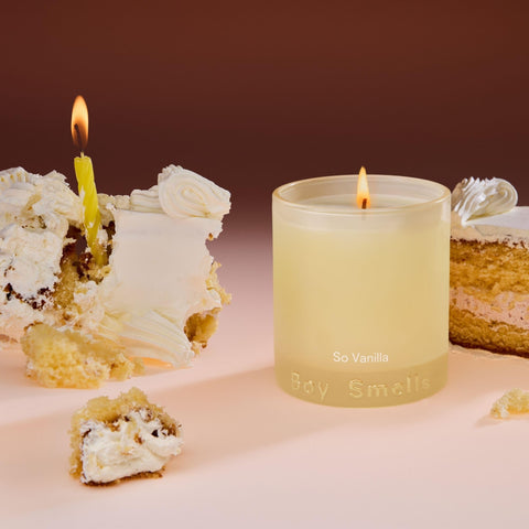 Boy Smells So Vanilla candle with braided cotton wick offering clean burn with minimal soot