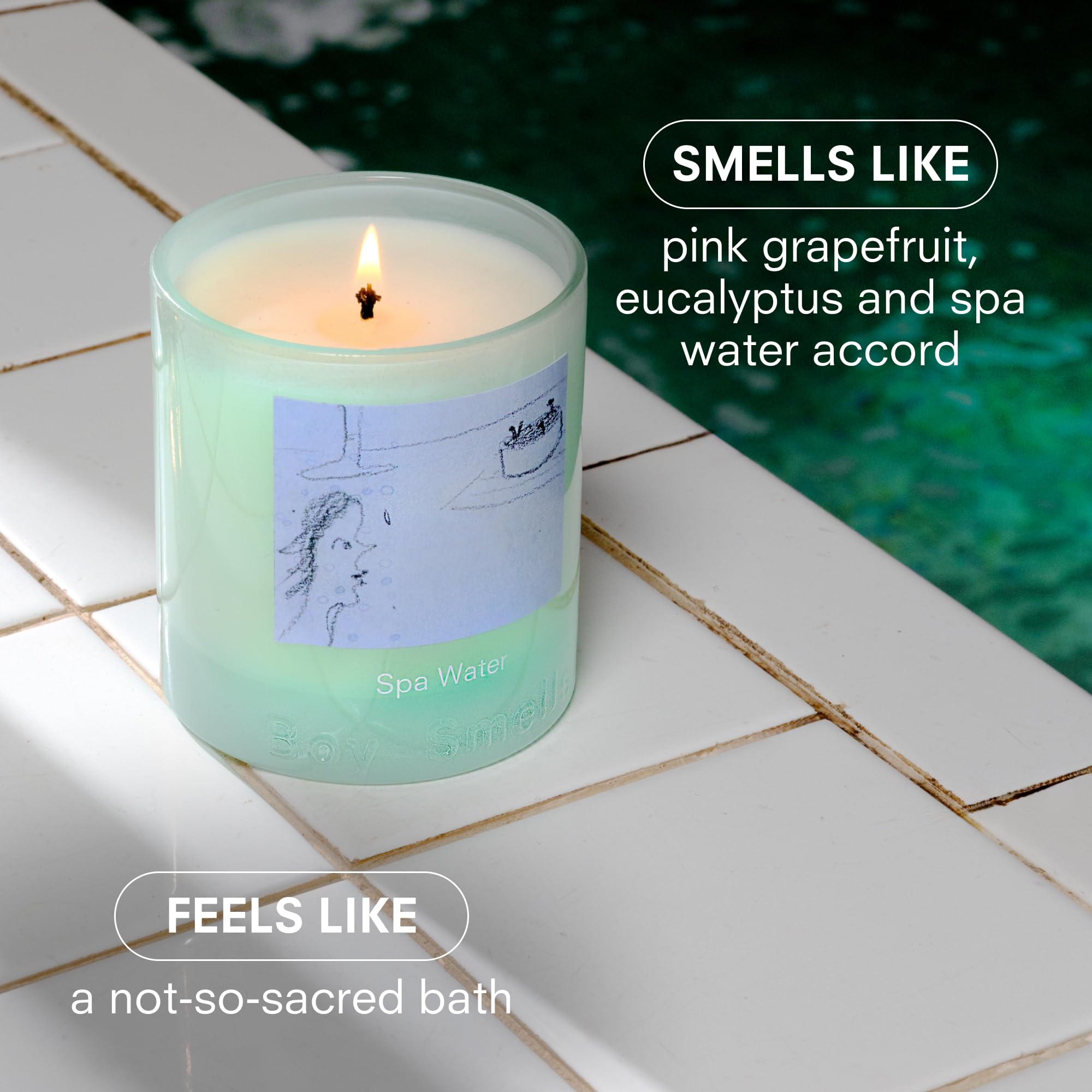Boy Smells Spa Water candle closeup showing pink grapefruit and sage aroma