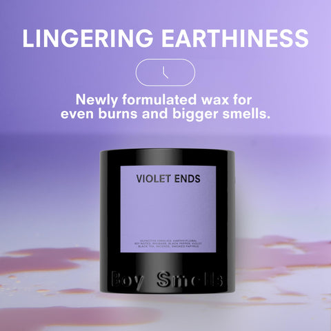 Braided cotton wick ensures a clean, even burn for Violet Ends
