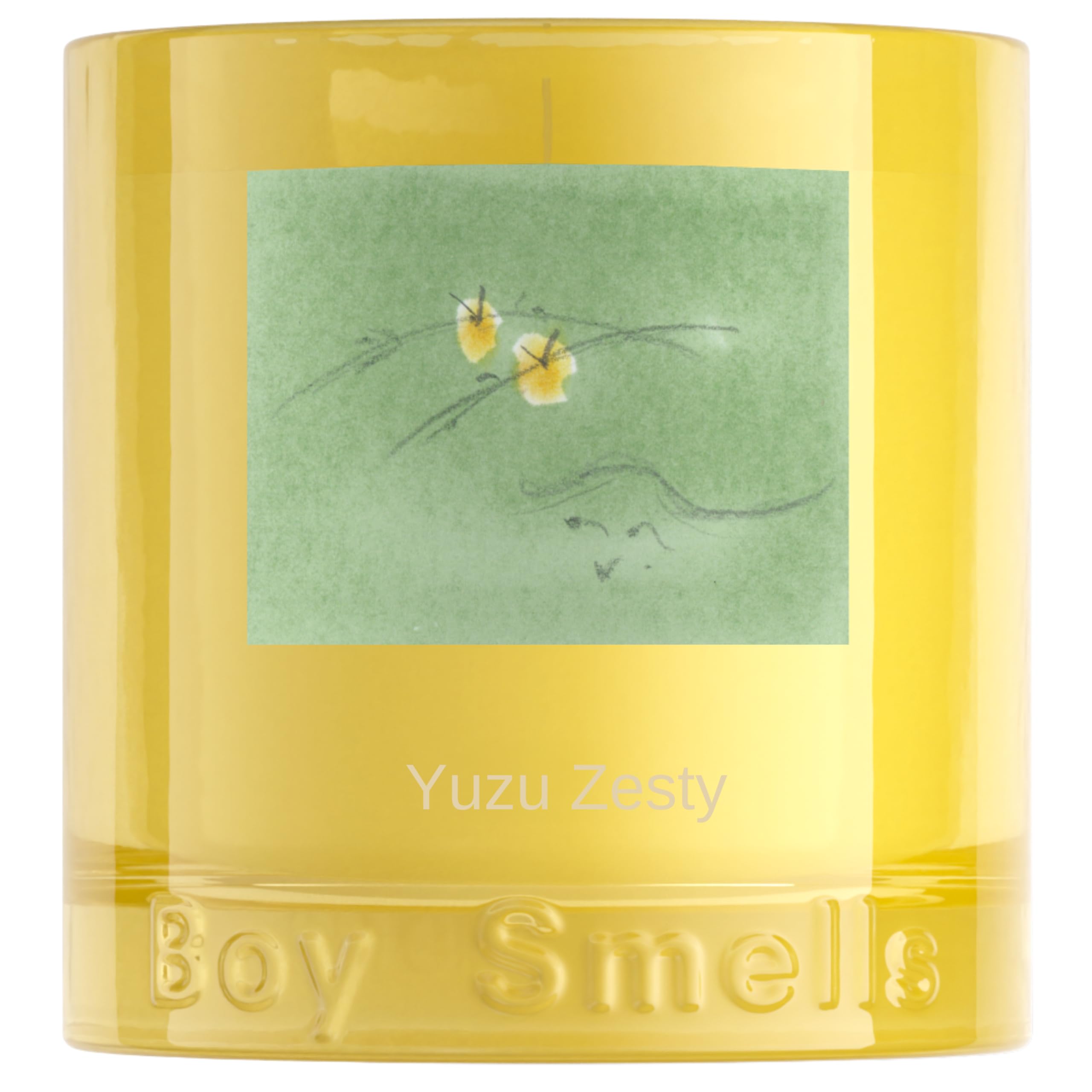 Boy Smells Yuzu Zesty candle jar front view for uplifting living spaces.