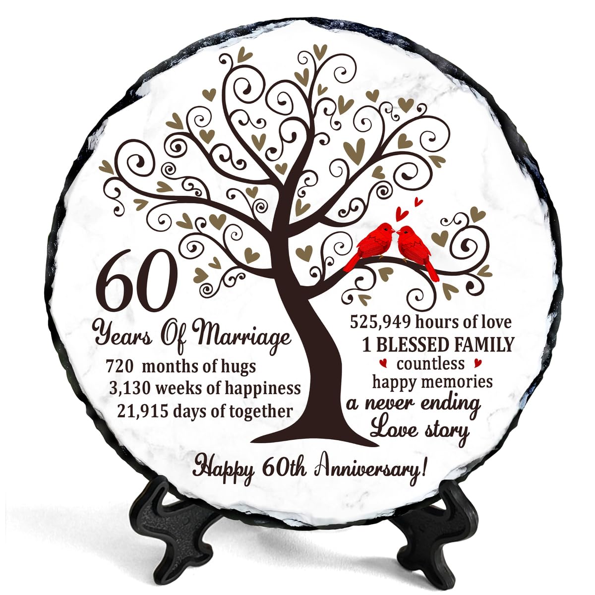 Bozspacer 60th diamond slate plaque front view for anniversary display