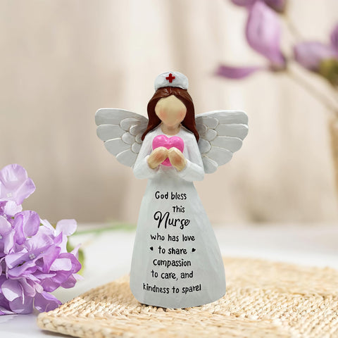 Bozspacer nurse angle figurine side view highlighting hand-painted detail for display.