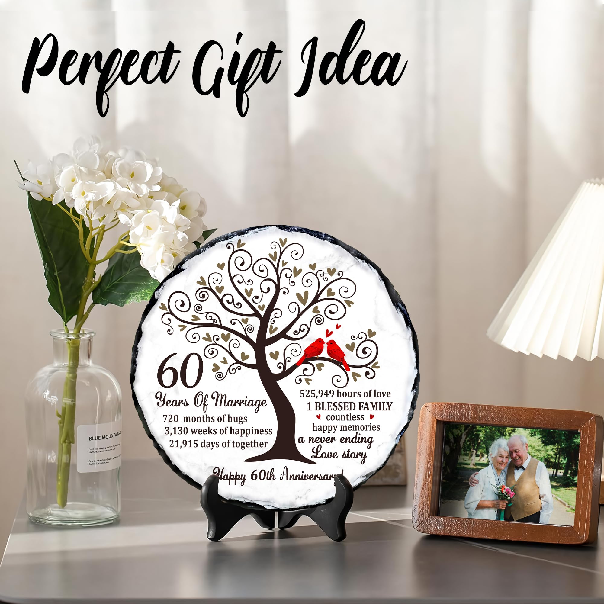 Bozspacer round slate plaque with stand on desk or shelf