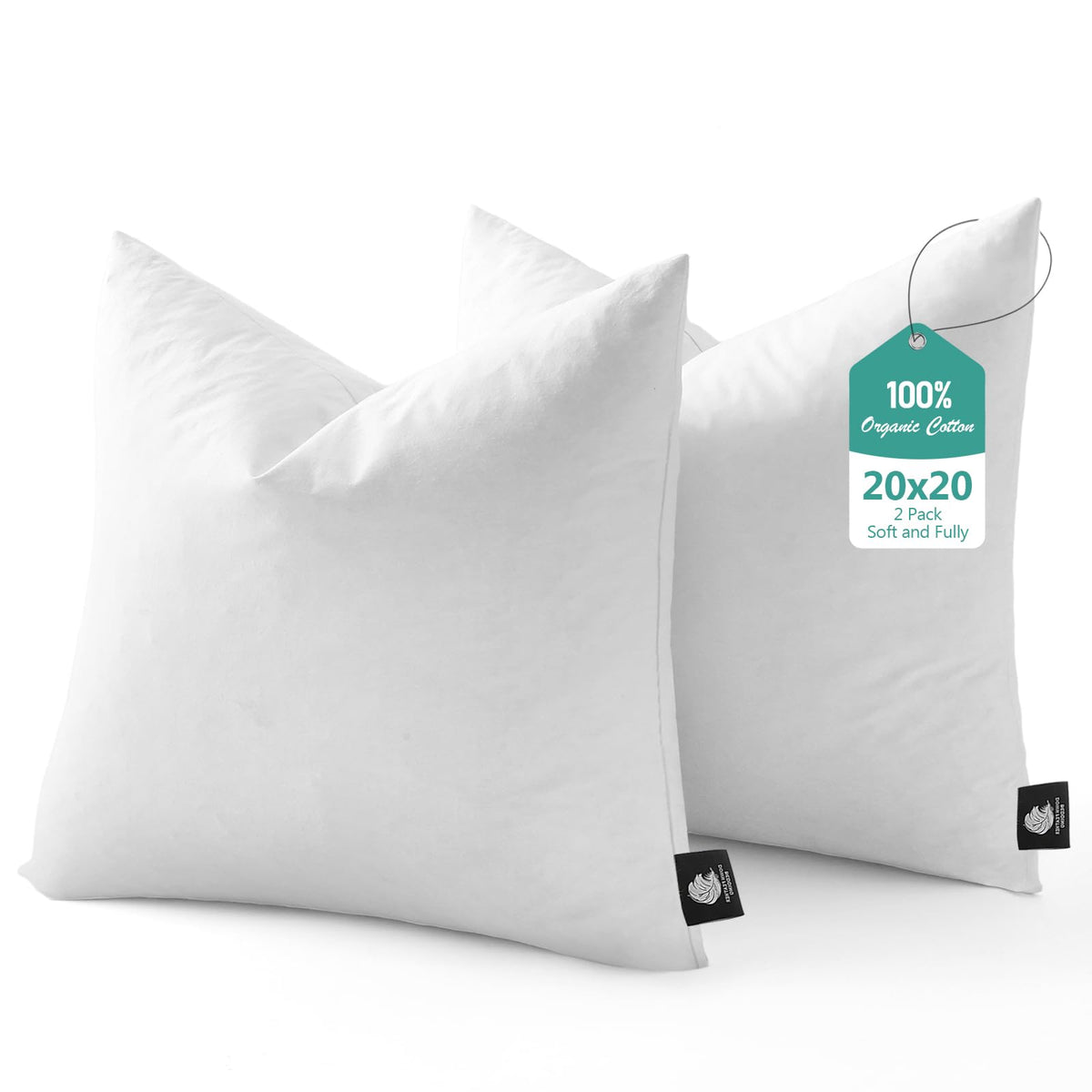 BPC Luxury feather-down 20x20 pillow insert, front view, plush loft for sofas and beds.