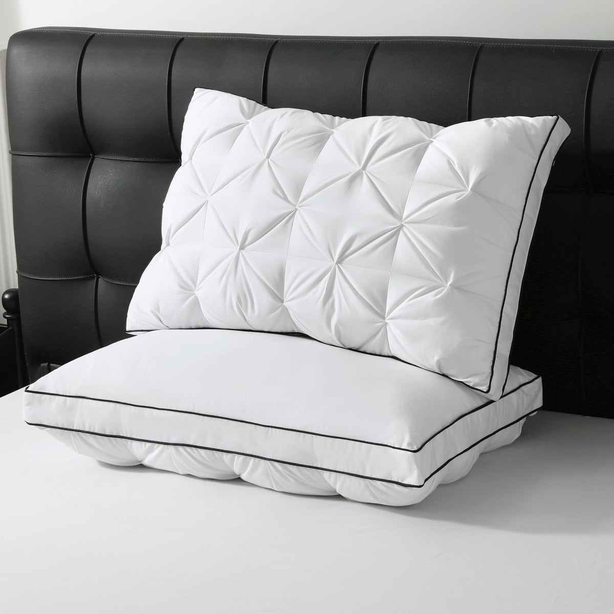 BPC luxury goose down pillow king side view showing plush support for restful sleep