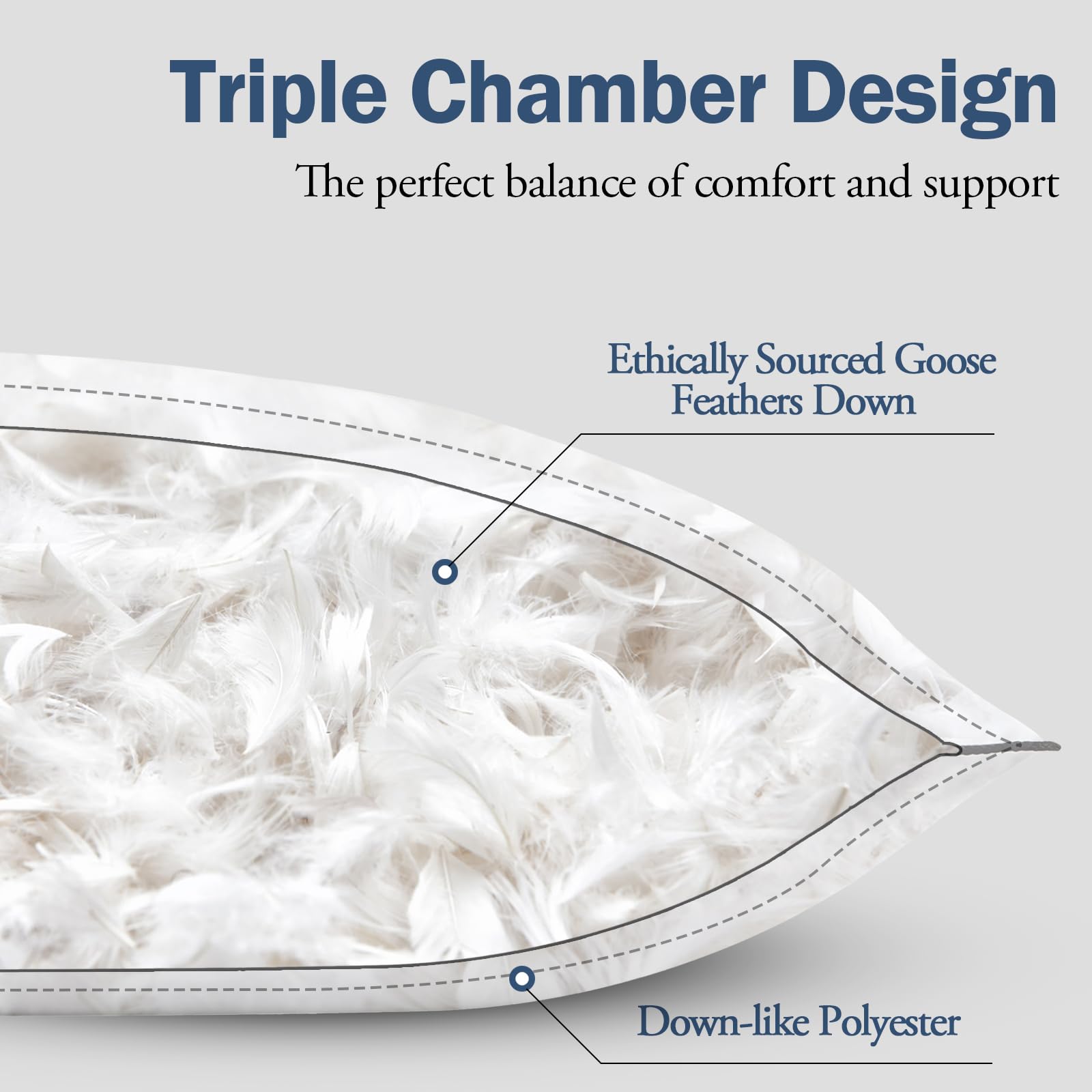 BPC pillow three-chamber fill demonstrates balanced support and plush feel