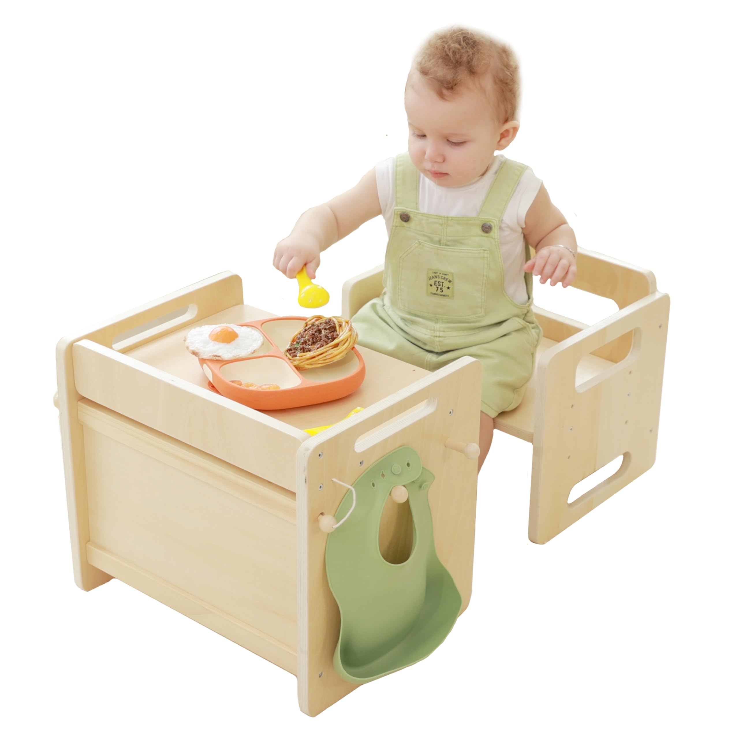 Bpmfkid Montessori weaning table and chair set with adjustable height for growing toddlers.