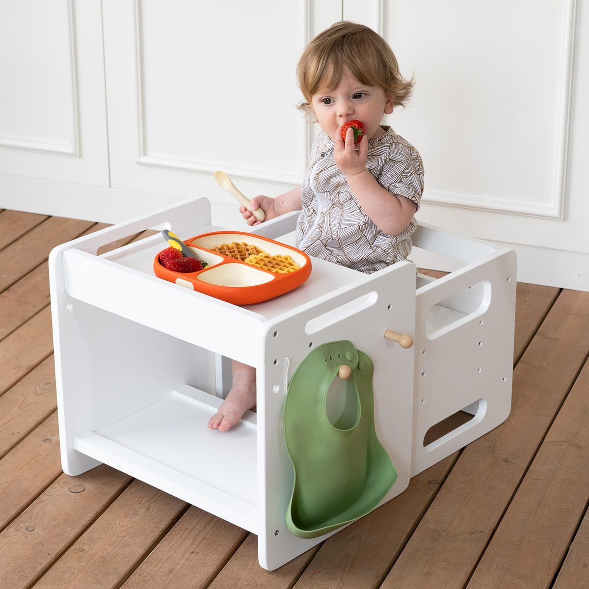 bpmfkid Montessori weaning table white supports meals and early learning.