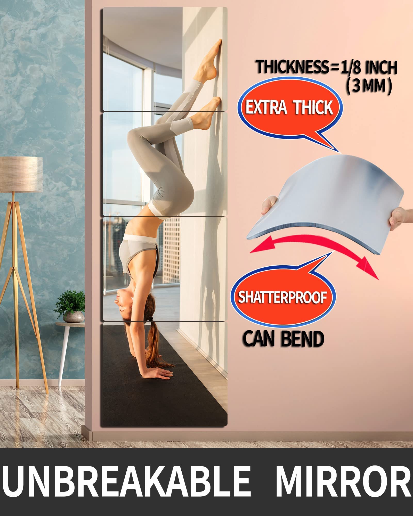 BQRIS wall-mount acrylic mirror demonstrates easy installation and space saving.