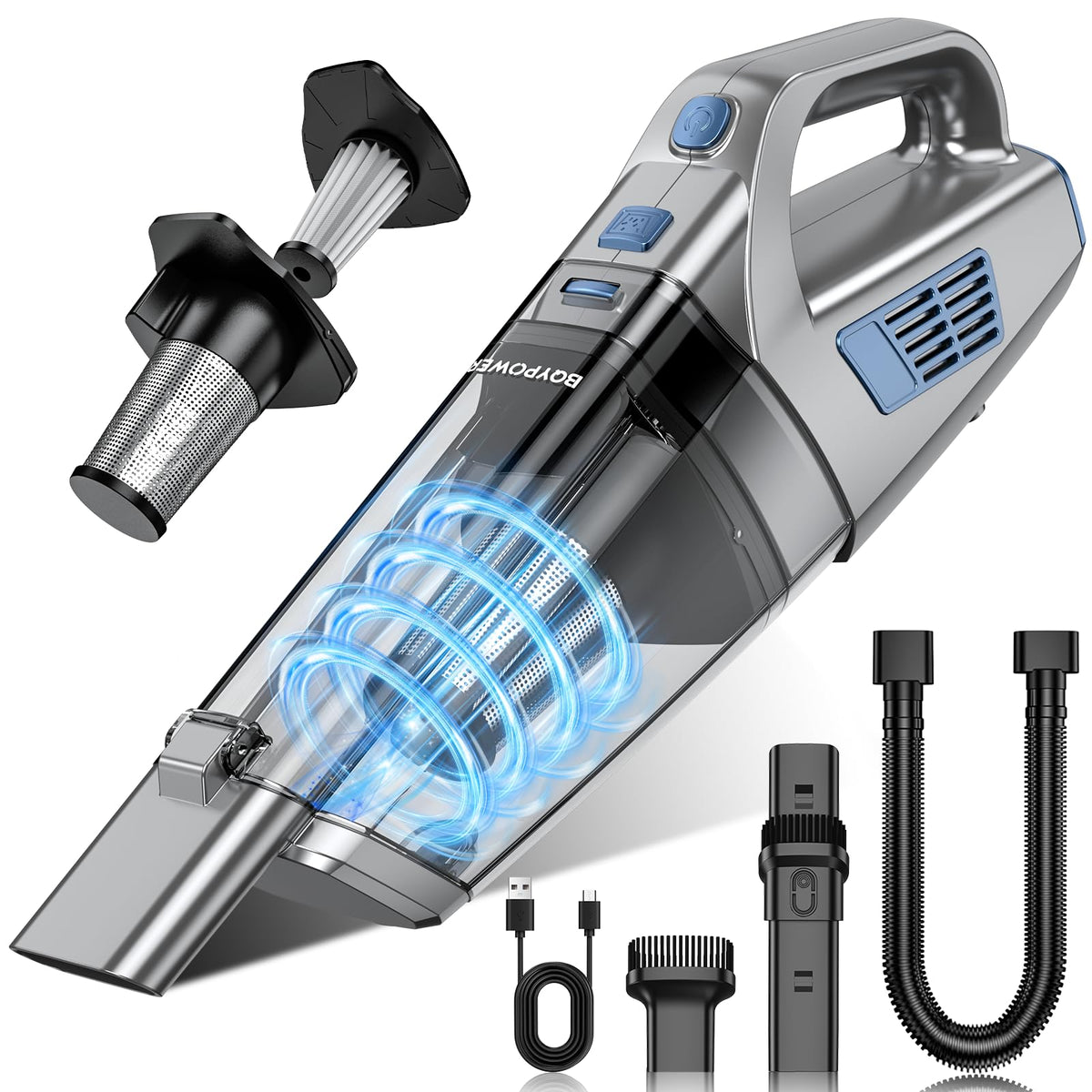 BQYPOWER handheld vacuum with 16000PA suction for quick cleanups