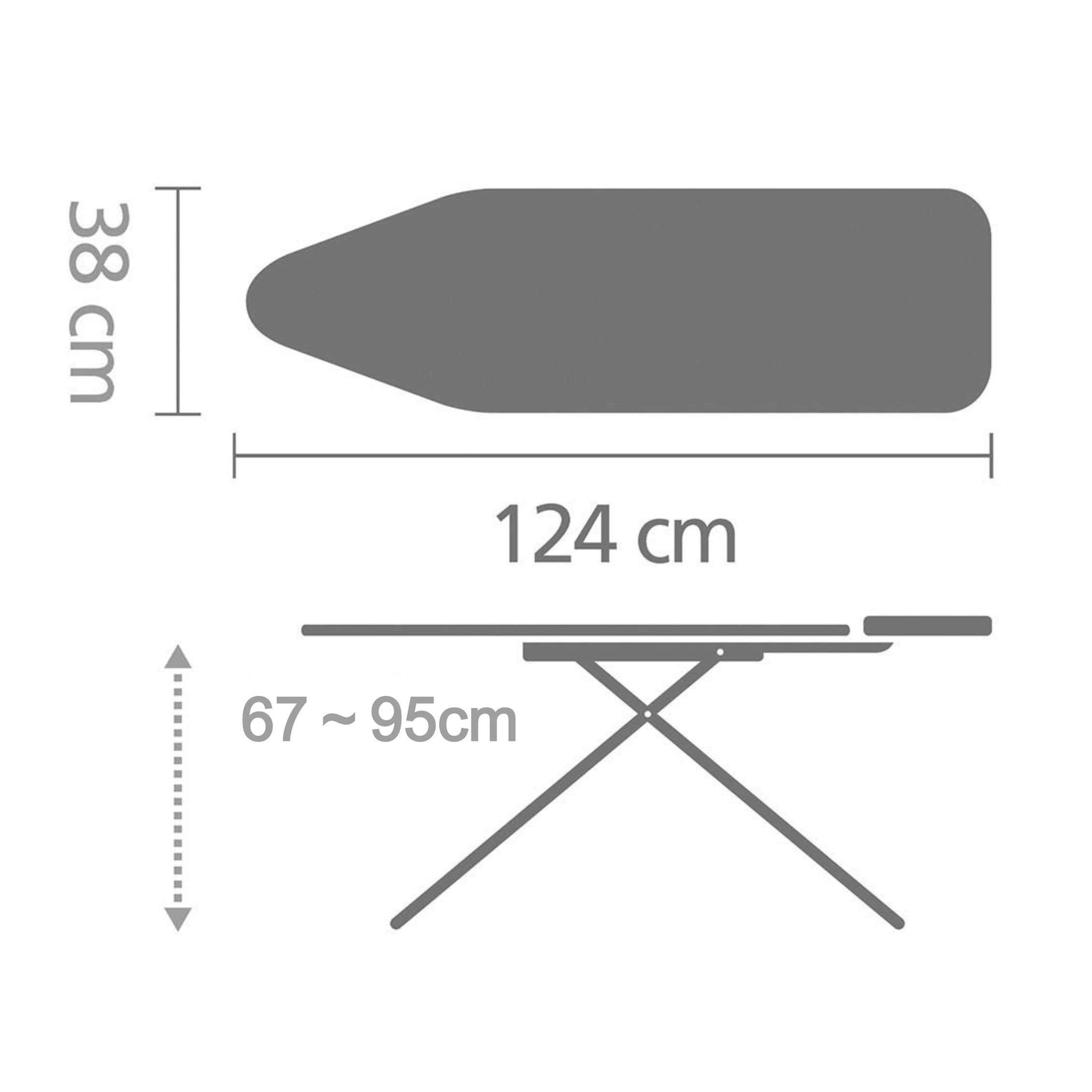 Brabantia Comfort ironing board height adjustable from 27 to 38 inches for ergonomic use