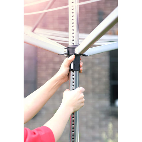Brabantia ground spike with cap provides secure lawn anchoring.