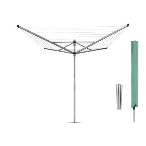 Brabantia Lift-O-Matic outdoor 4-arm clothesline setup for expansive drying space.
