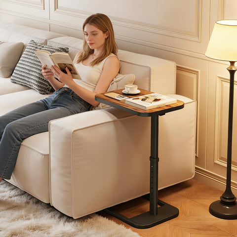 Branwick TV tray table showing 9-position height from 19 to 30 inches for diverse tasks.