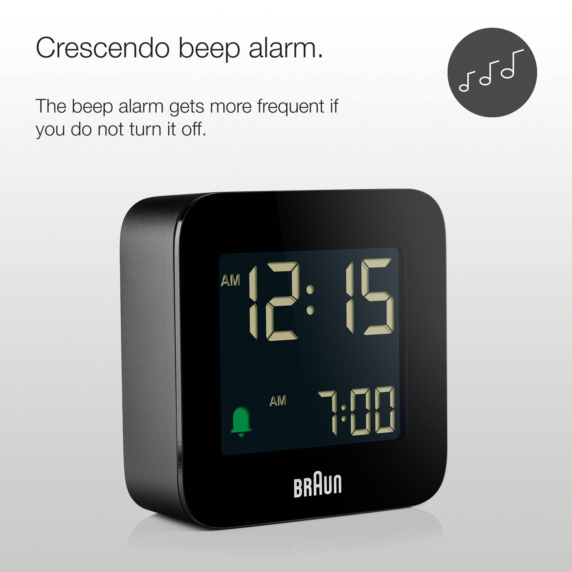 Braun BC08B compact travel alarm clock with snooze and backlight for easy waking