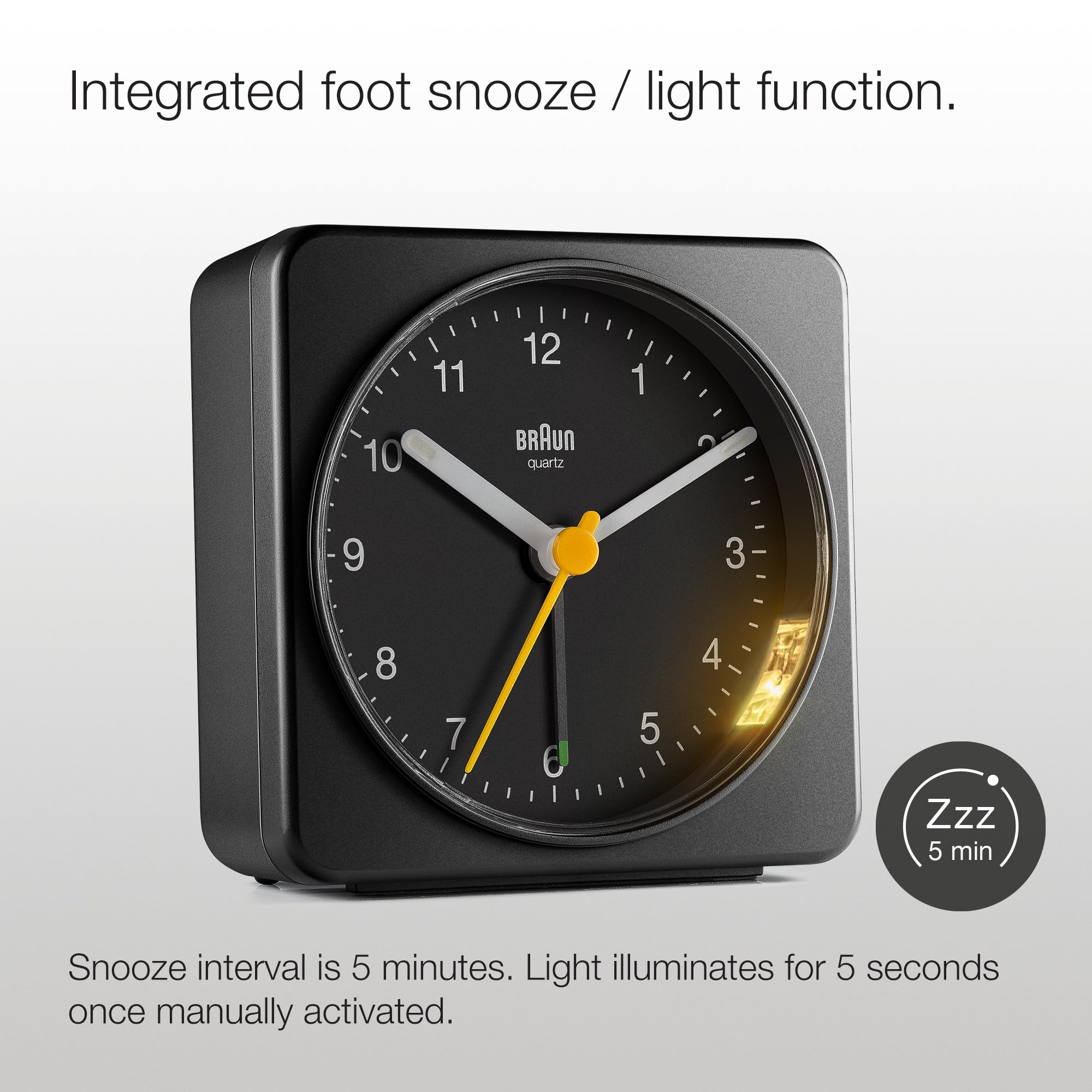 Braun Classic Alarm Clock quiet-sweep movement keeps bedside use peaceful