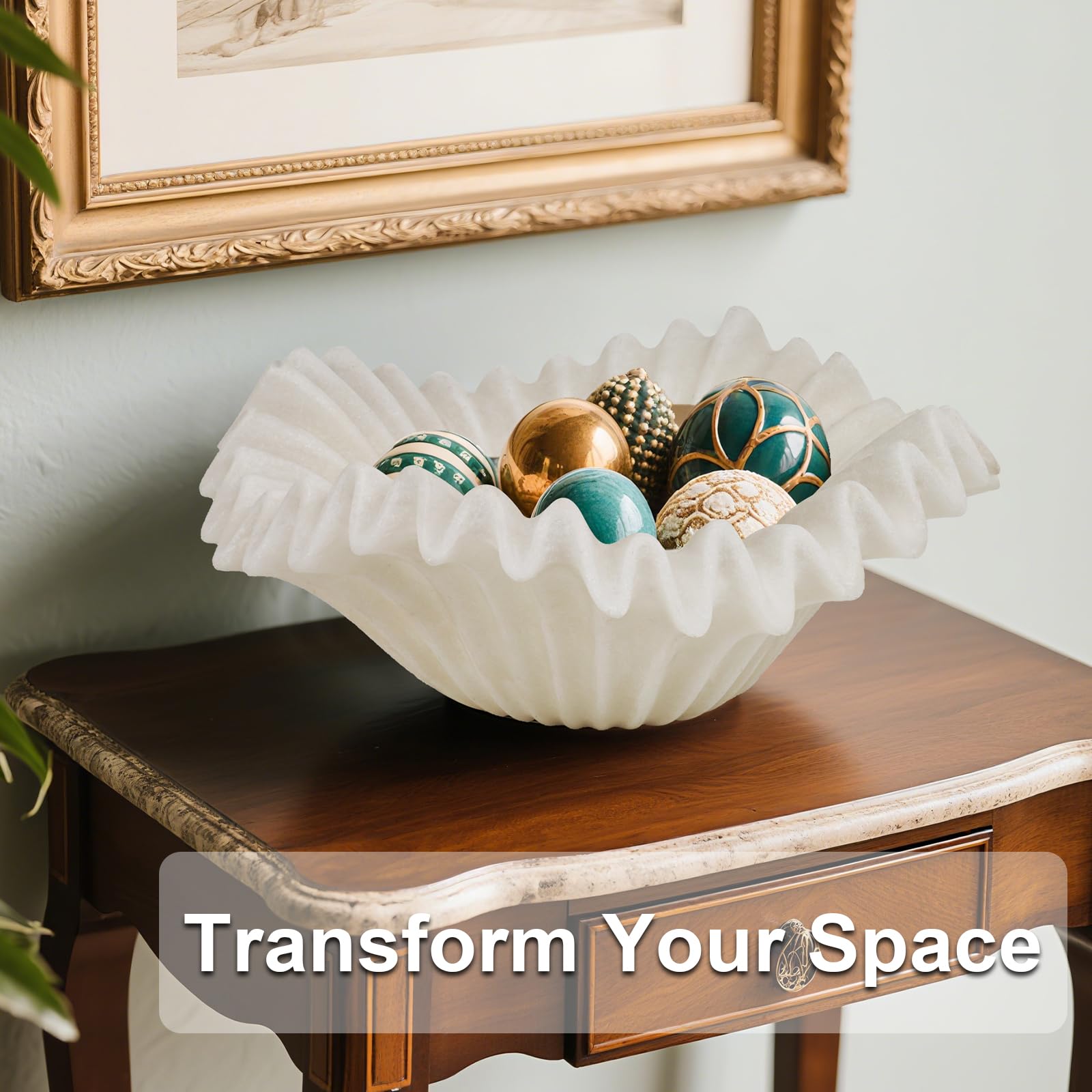 Braxio resin bowl shines on kitchen counter.