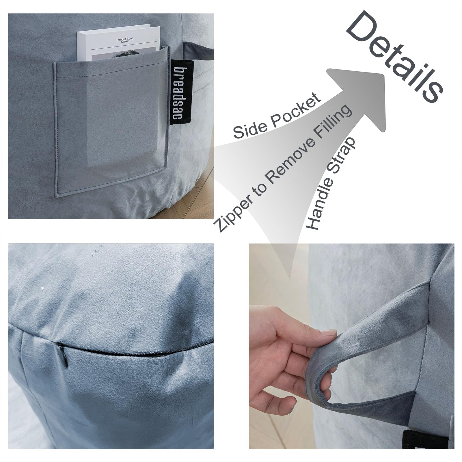 Breadsac bean bag chair showing removable cover for simple cleaning