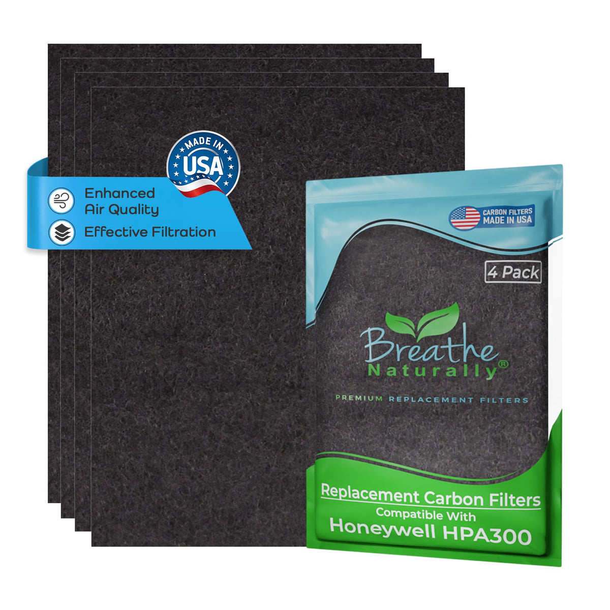 Breathe Naturally activated carbon filter pack front view for Honeywell compatibility and easy replacement.