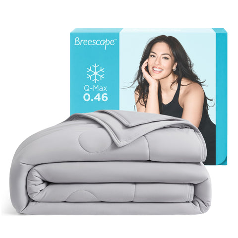 Breescape cooling comforter king Misty Gray fabric close-up shows BlendTek cooling fibers for lasting coolness