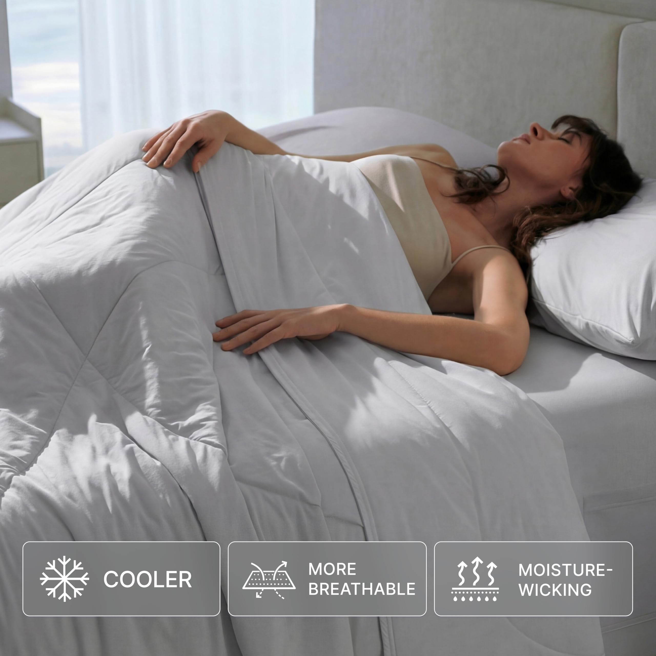 Breescape cooling comforter king close-up highlights polygonal fiber structure supporting quick moisture wicking