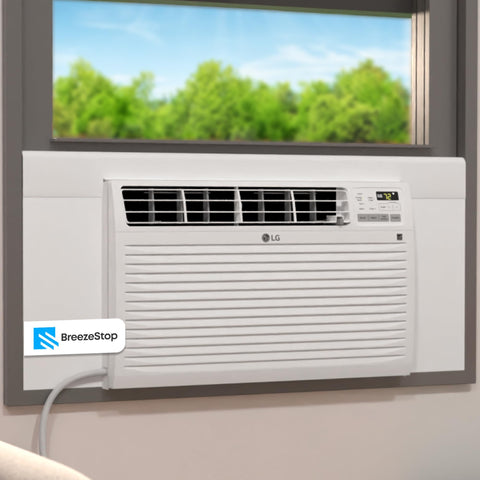 Breeze Stop side panel white front view reduces drafts around the window AC