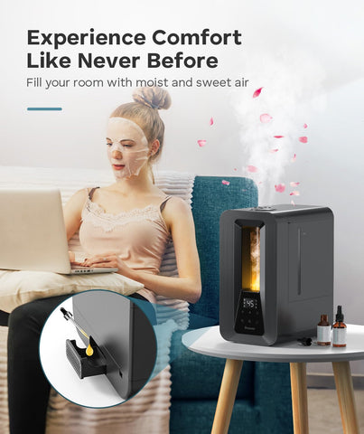 BREEZOME 6L humidifier uses automatic humidistat to maintain comfortable humidity