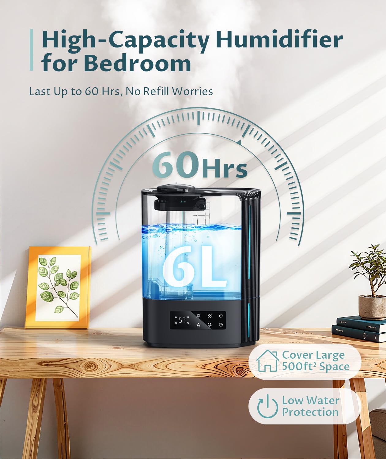 BREEZOME 6L humidifier with diffuser tray for calming aromas.