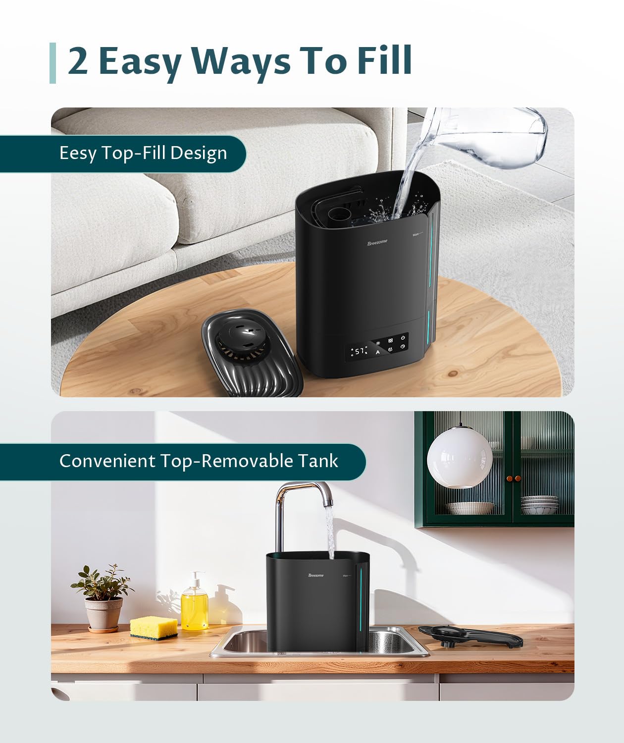 BREEZOME 6L humidifier in bedroom ideal for large spaces.