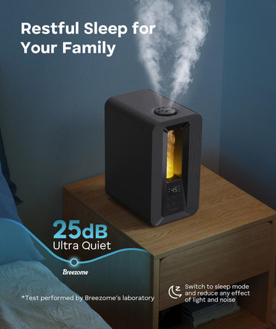 BREEZOME 6L humidifier operates quietly in sleep mode for bedrooms