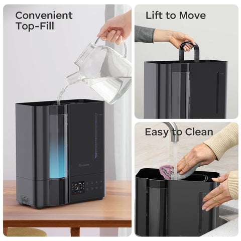BREEZOME 8L humidifier rainbow light cycle for spa-like ambience.