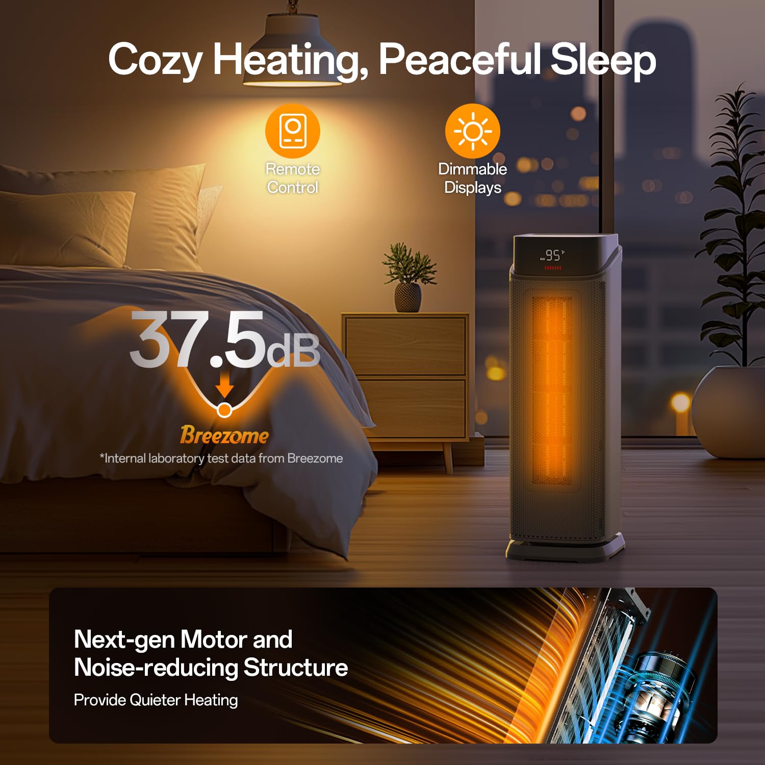 BREEZOME space heater eco mode promotes efficient warmth without overspending.