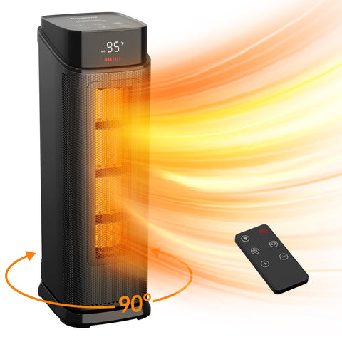 BREEZOME space heater front view shows compact ceramic tower ideal for small rooms.