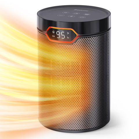 BREEZOME space heater front view showing compact personal warmth for desks